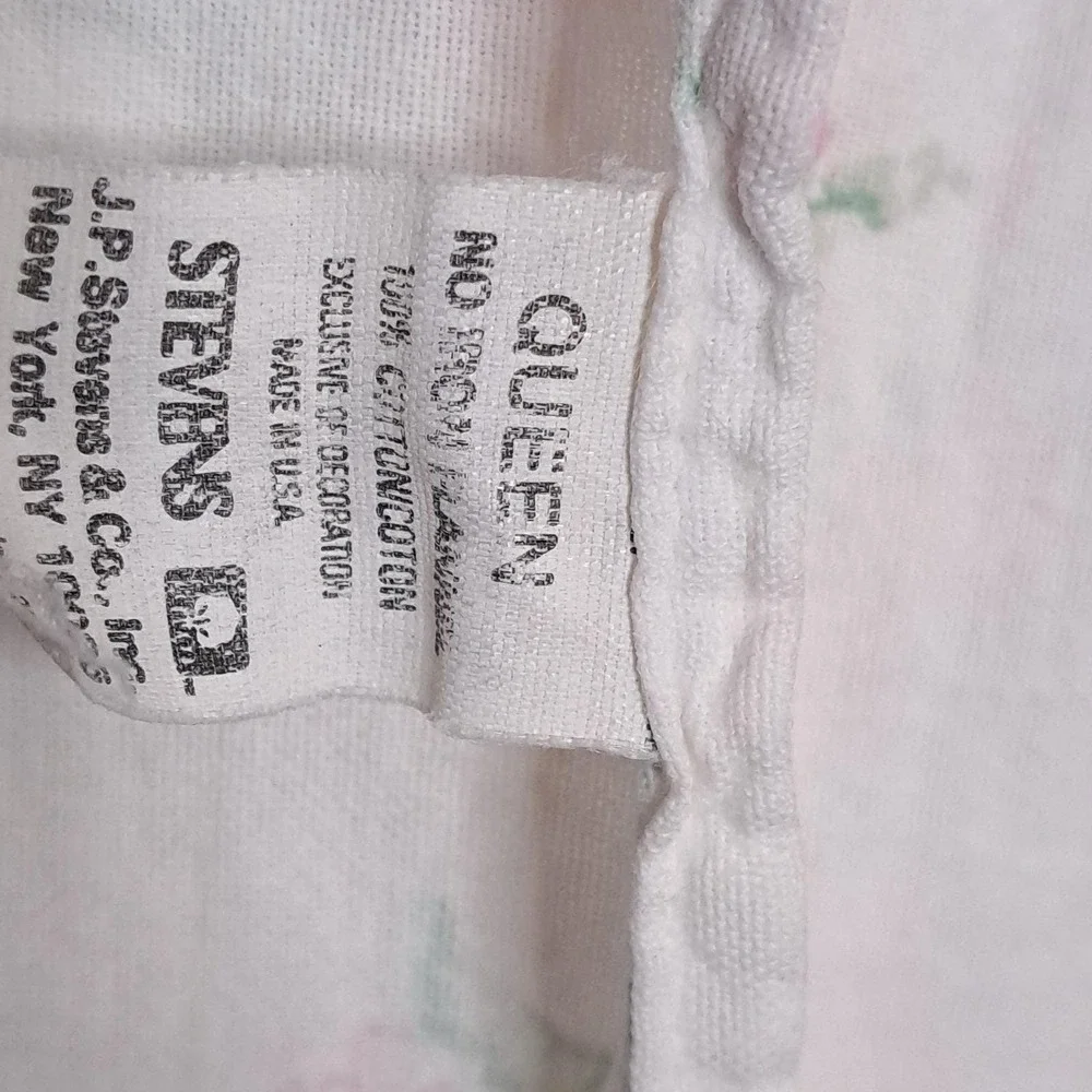 VTG Stevens Floral Flat Bed Sheet Twin White Pink Lace Stripe Cottagecore Fabric